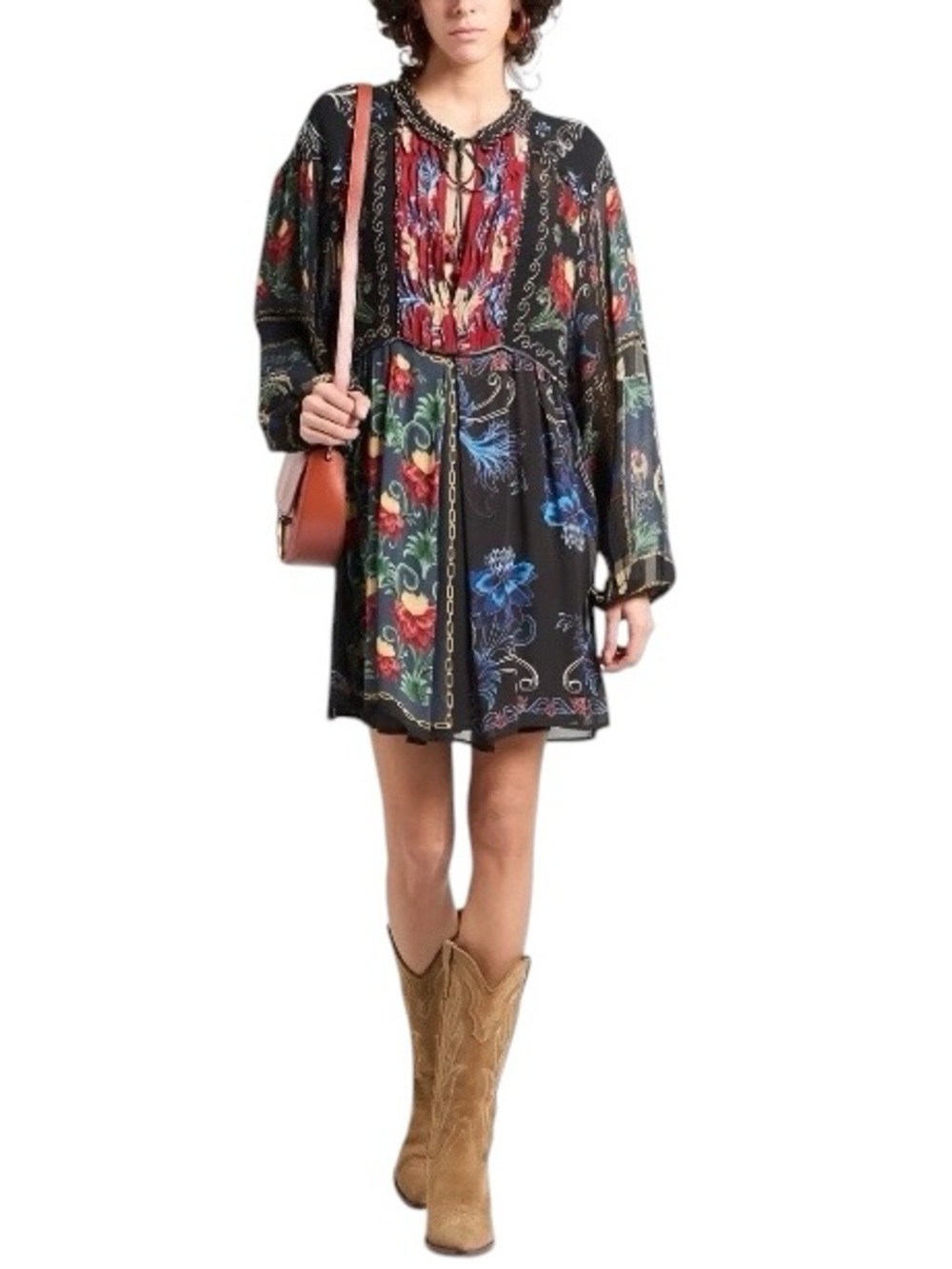 NEW Farm Rio Mixed Arabesque Scarves Print Long Sleeve Minidress